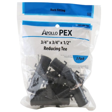 3/4 In. X 3/4 In. X 1/2 In. Plastic PEX Barb Reducing Tee (5-Pack), 5PK